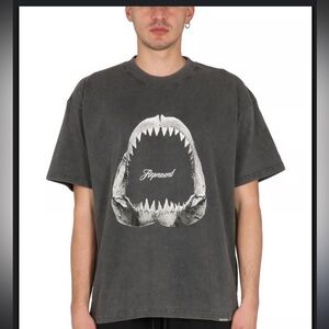 Represent Shark Jaws T-Shirt in off black/vintage grey cotton.